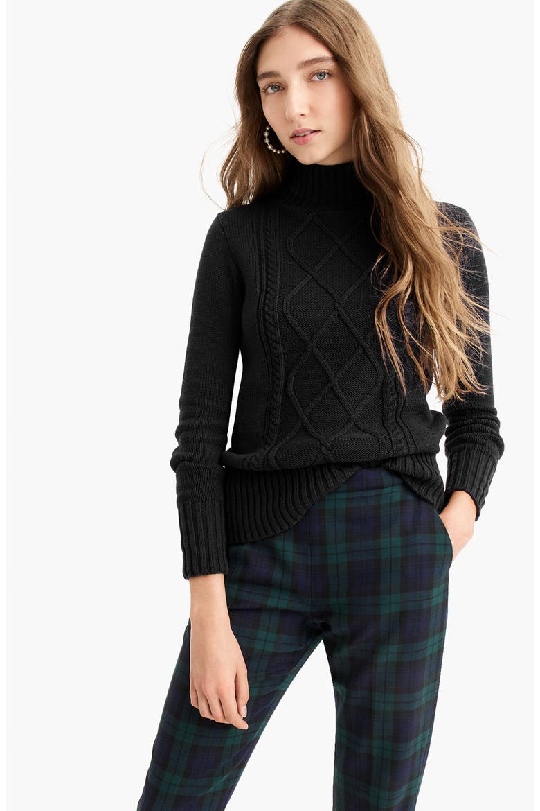 Mock Neck Center Cable Knit Sweater, Alternate, color, BLACK