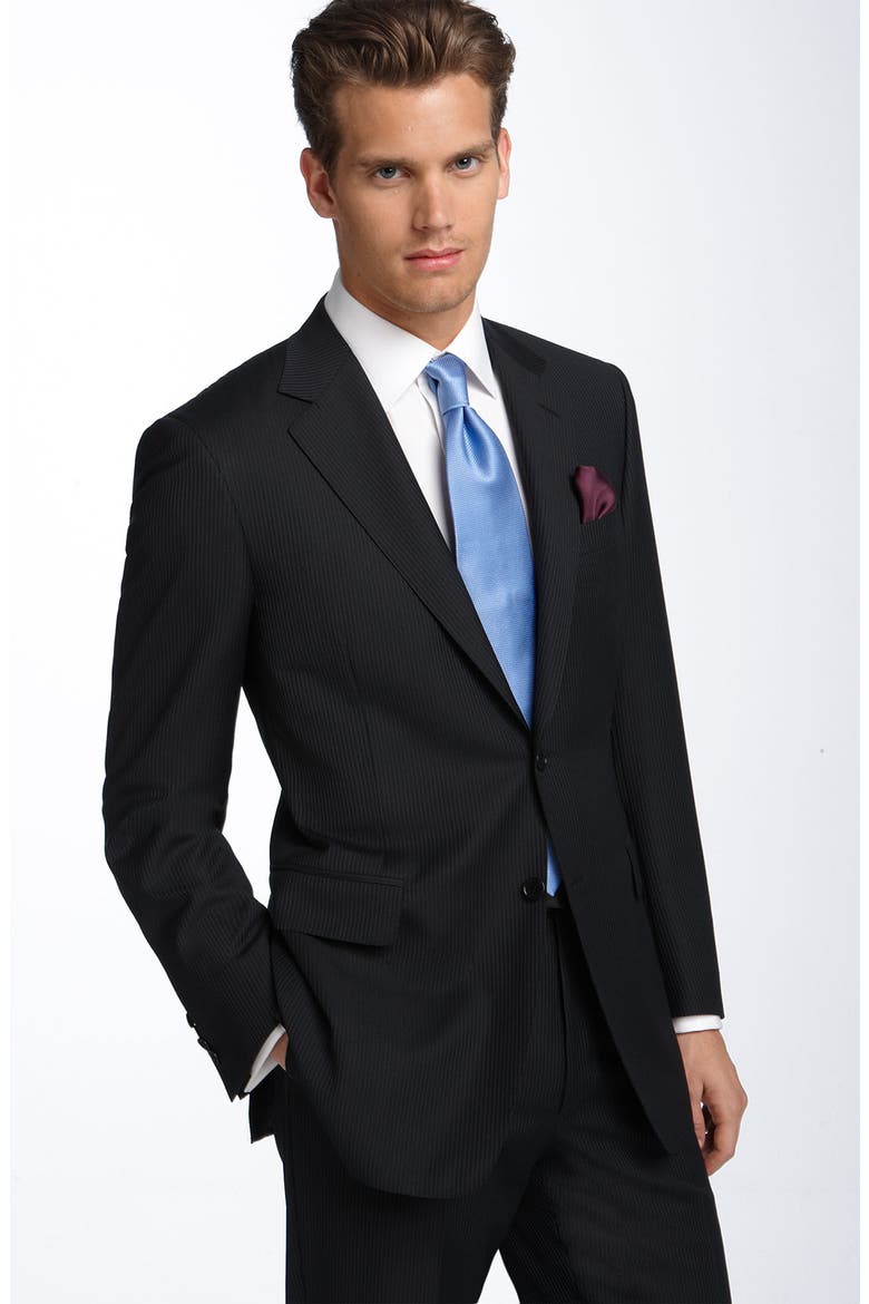 Black Stripe Wool Suit, Main, color, BLACK STRIPE