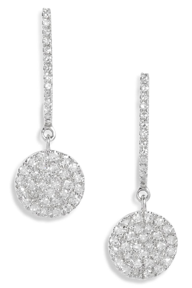 Diamond Pavè Disc Drop Earrings, Main, color, WHITE