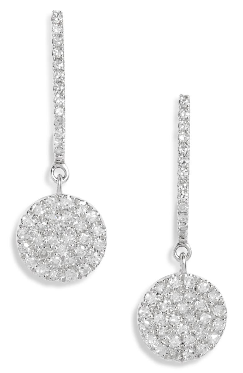 Meira T Diamond Pavè Disc Drop Earrings, Main, color, White