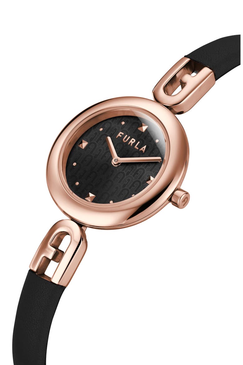 Bangle Leather Strap Watch, 28mm, Alternate, color, ROSE GOLD/ BLACK/ BLACK