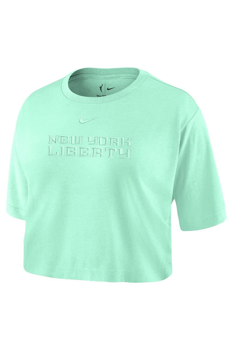 Women's Nike  Mint New York Liberty Basketball Tonal Wordmark Cropped T-Shirt, Alternate, color, Mint
