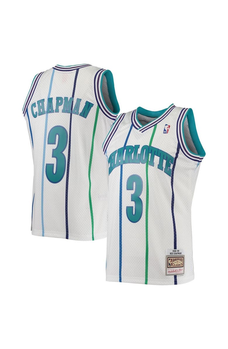 Mitchell & Ness Men's Mitchell & Ness Rex Chapman White Charlotte Hornets 1988/89 Hardwood Classics Swingman Jersey, Main, color,