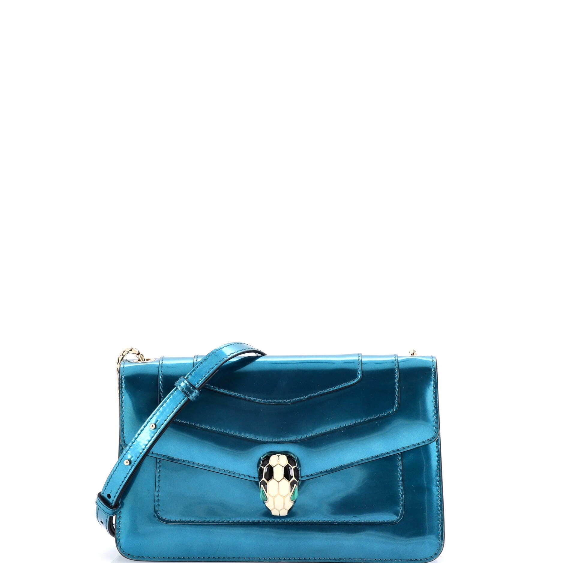 Serpenti Forever Shoulder Bag Metallic Leather Small, Main, color, Blue