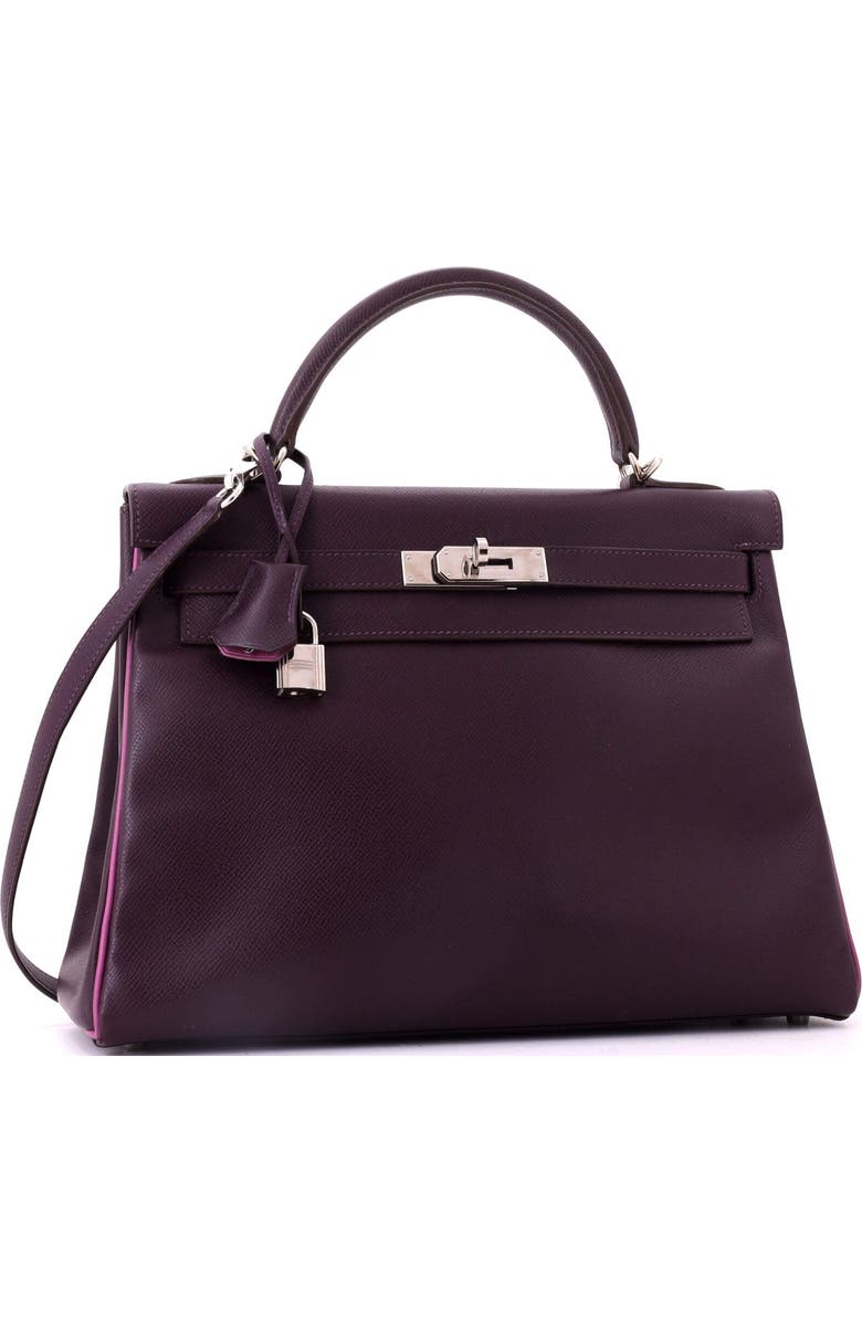 Pre-Owned Hermes Kelly Handbag Bicolor Epsom with Palladium Hardware 32, Alternate, color, Bicolor-Raisin/Cyclamen