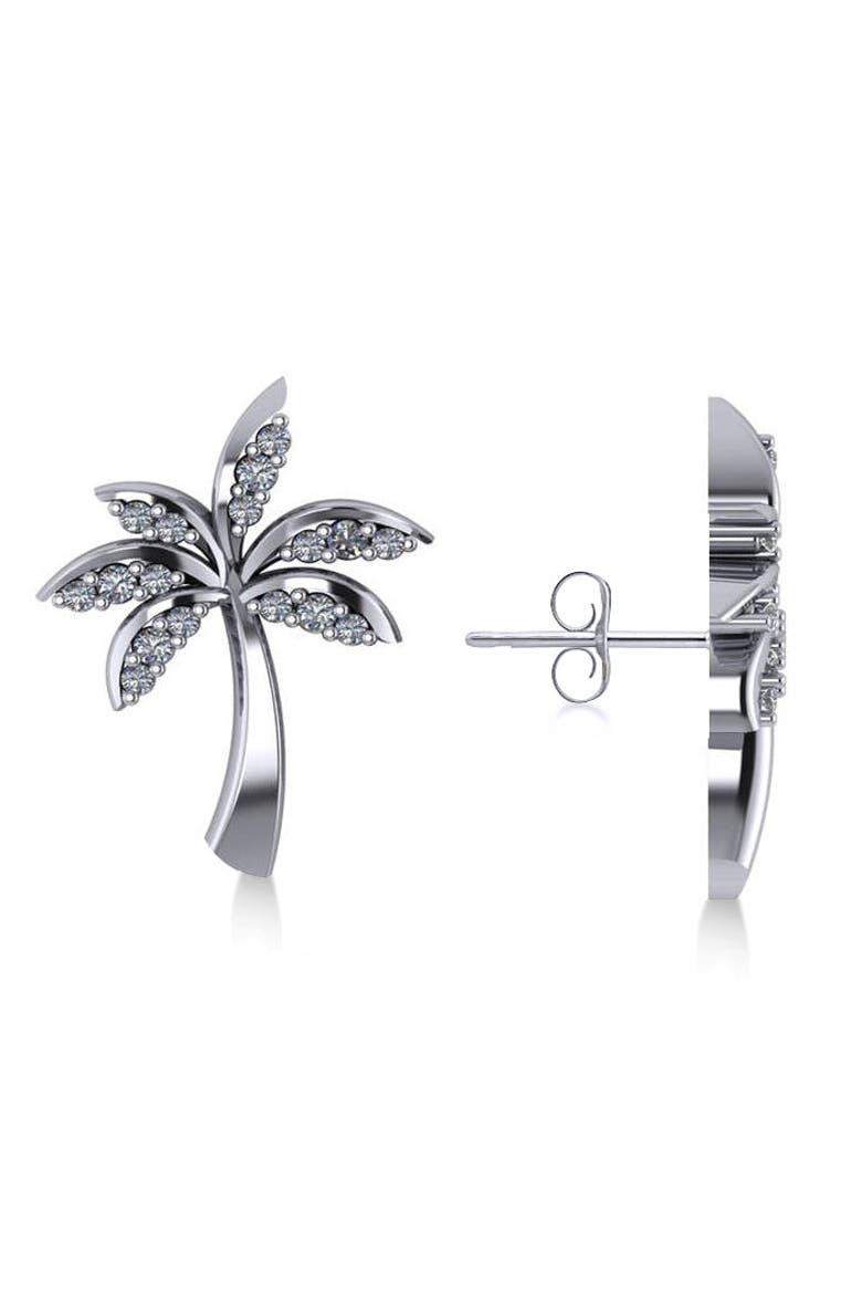 Diamond Palm Tree Summer Earrings 14k, Main, color, white gold
