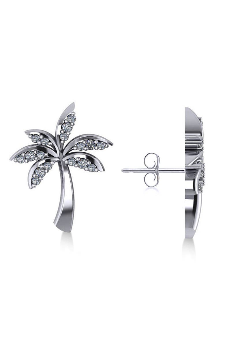 ALLUREZ Diamond Palm Tree Summer Earrings 14k, Main, color, White Gold
