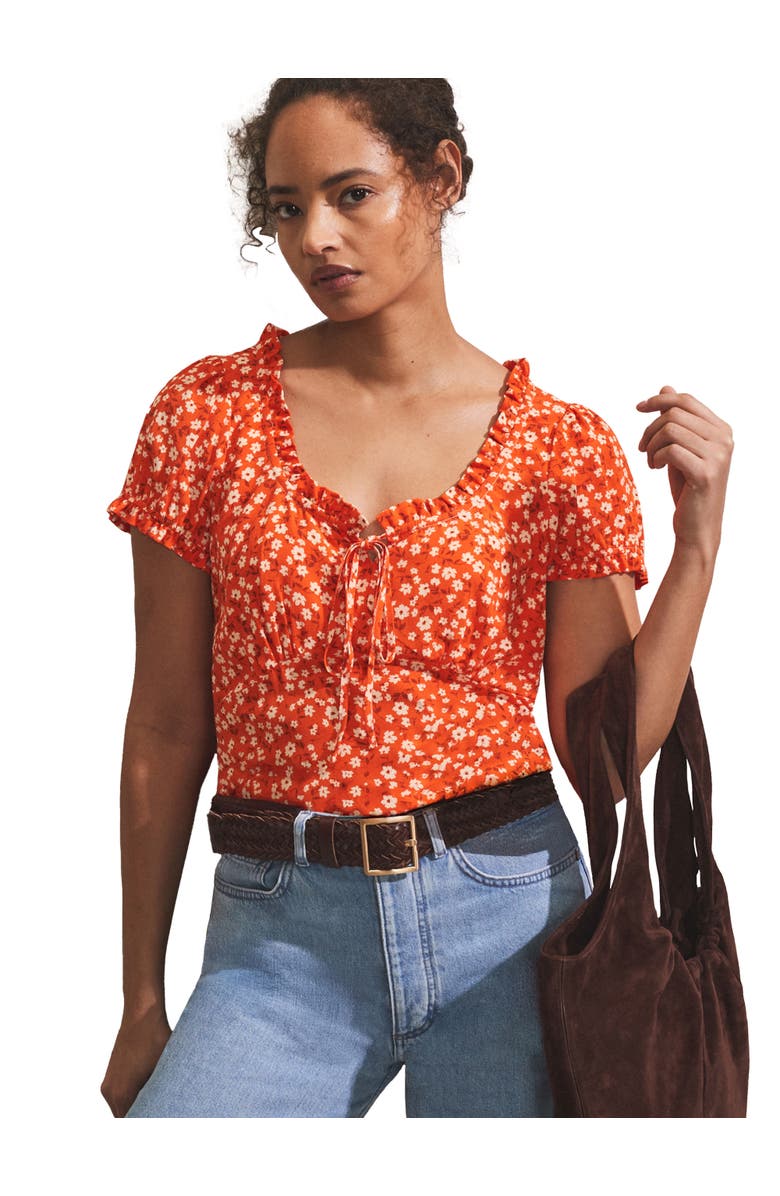 Ro&Zo Ditsy Empire Seam Top, Main, color, Red