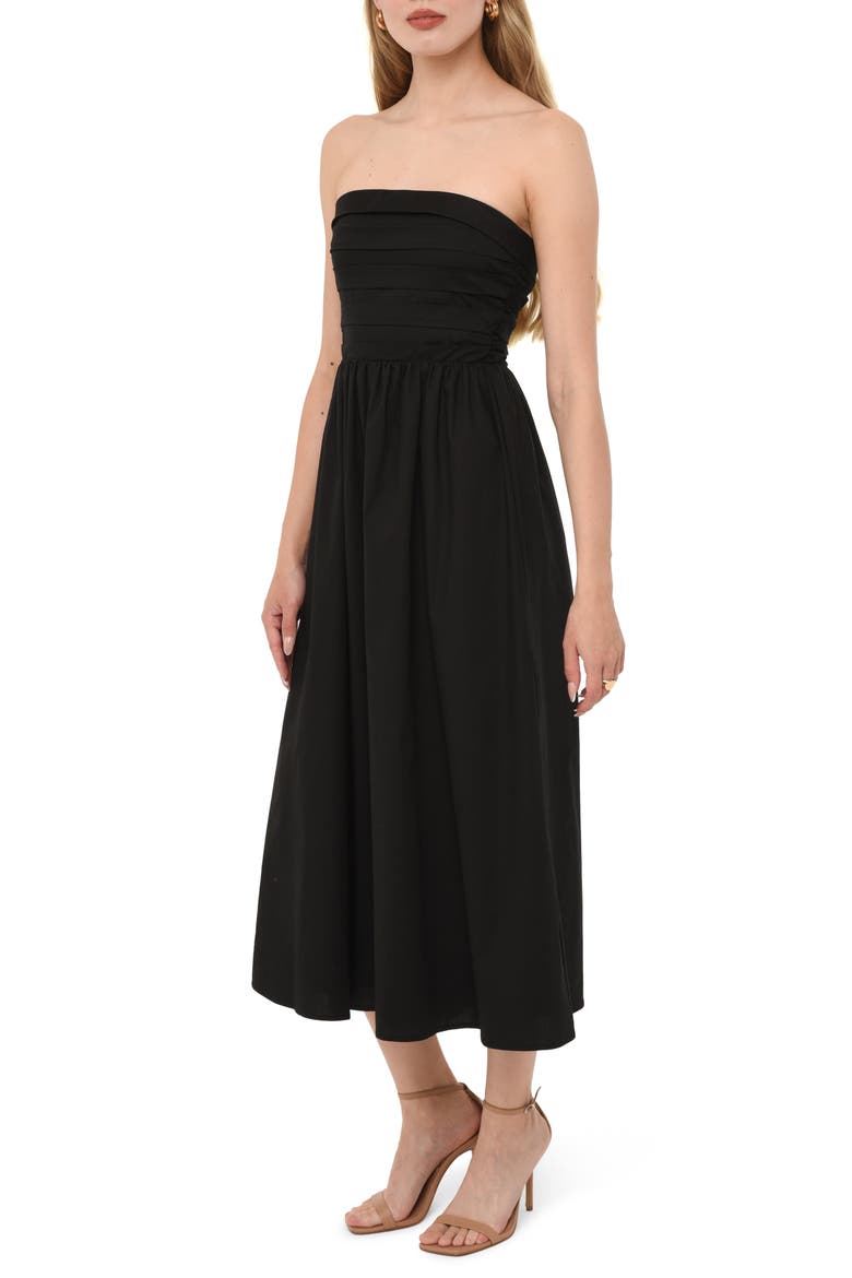 x Styled by COCO! Sammie Pleat Strapless Stretch Cotton Sundress, Alternate, color, BLACK