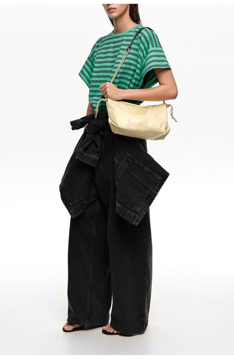 Bimba y Lola Striped Cropped T-shirt With Embroidered Logo, Alternate, color, Green