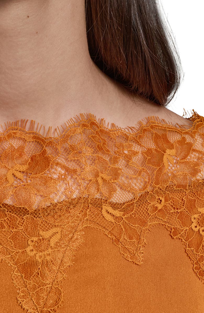 KARL LAGERFELD PARIS Lace Detail Satin Top, Alternate, color,