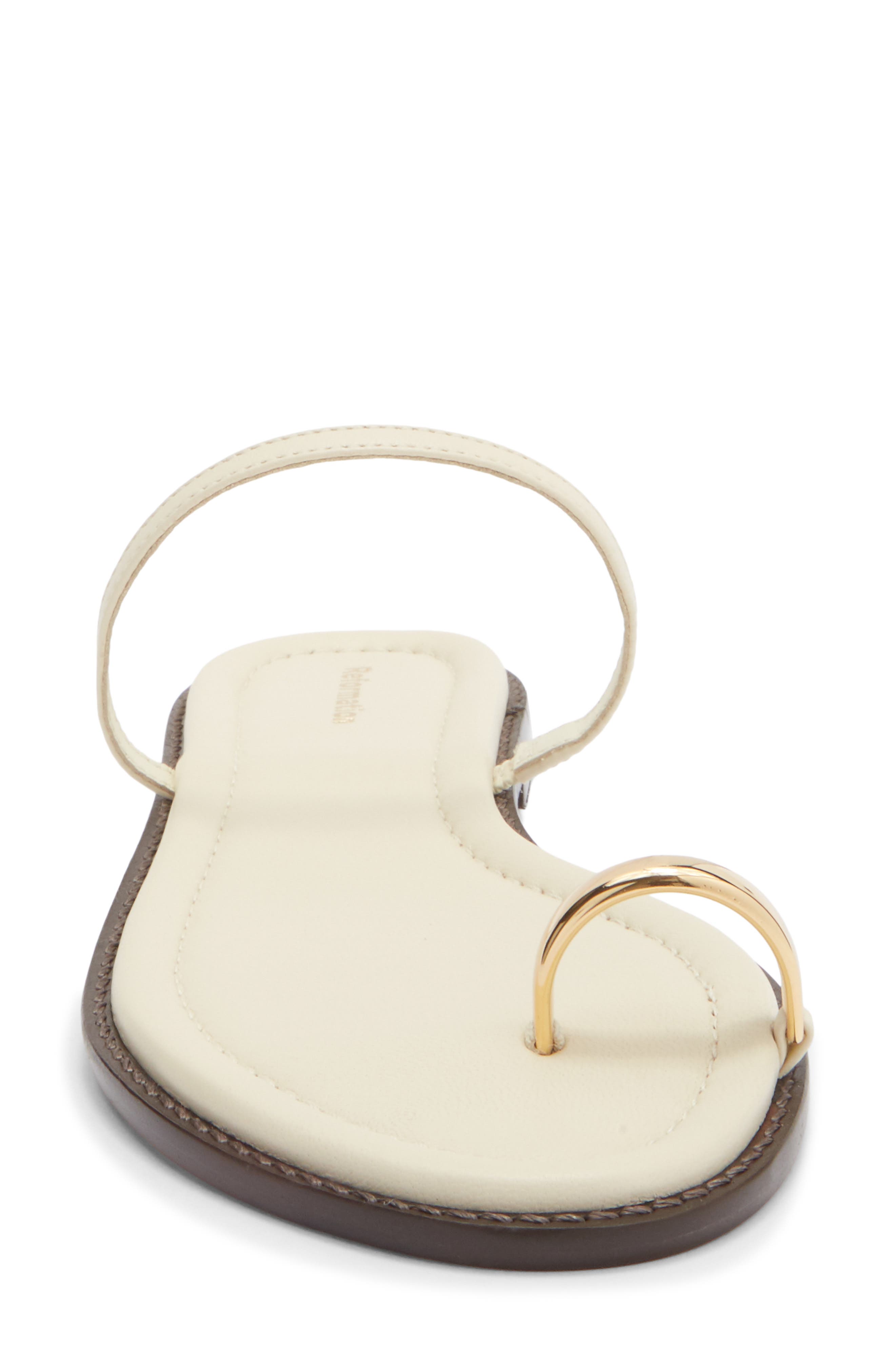 Reformation Cassandra Flat Slide Sandal, Alternate, color, Almond Leather