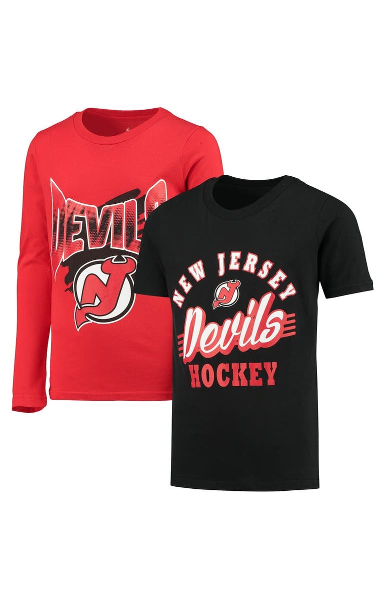 Outerstuff Youth Black/Red New Jersey Devils Two-Man Advantage T-Shirt Combo Set, Main, color,