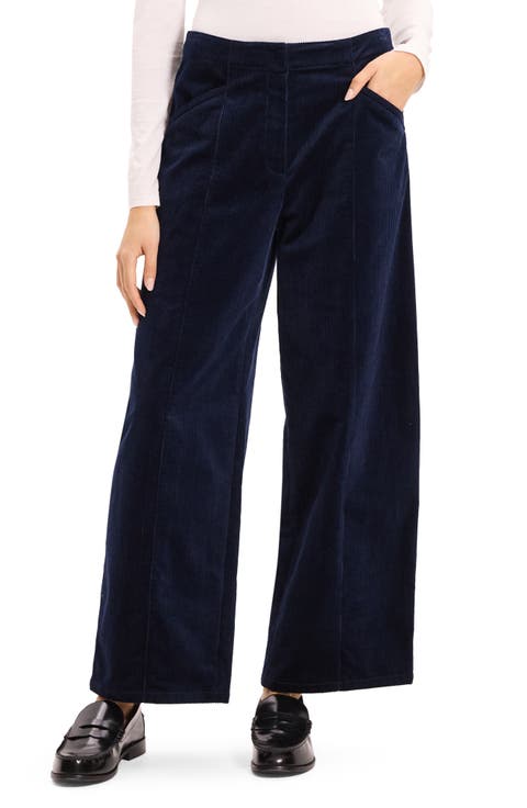 Front Seam Cotton Blend Corduroy Pants