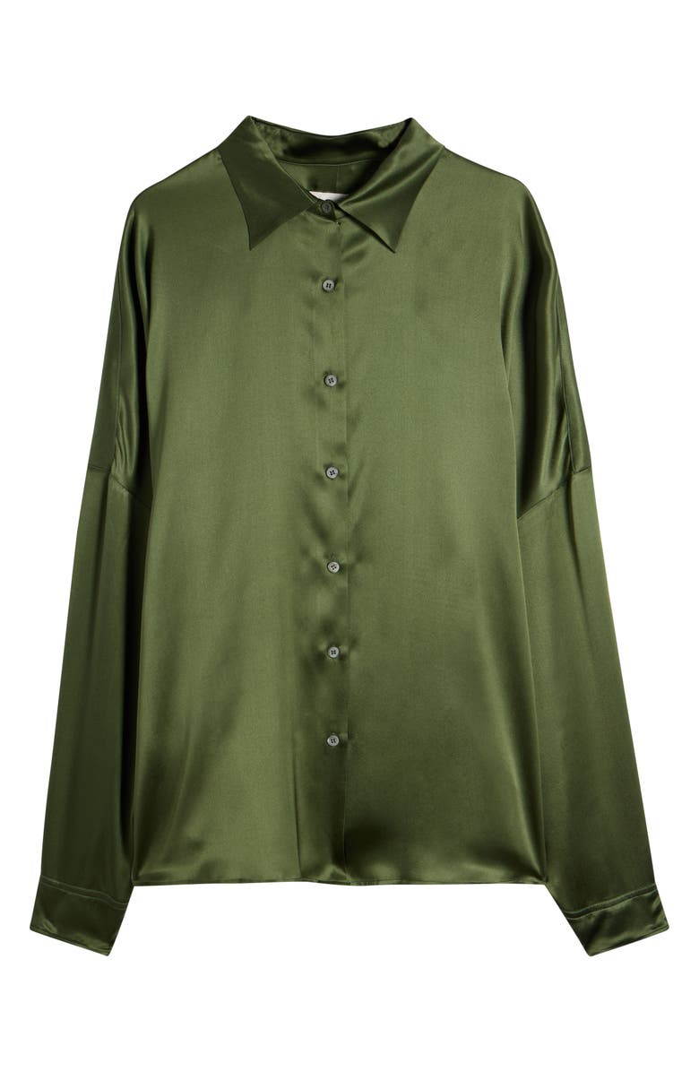 Dries Van Noten Casia Stretch Silk Button-Up Shirt, Alternate, color, Khaki