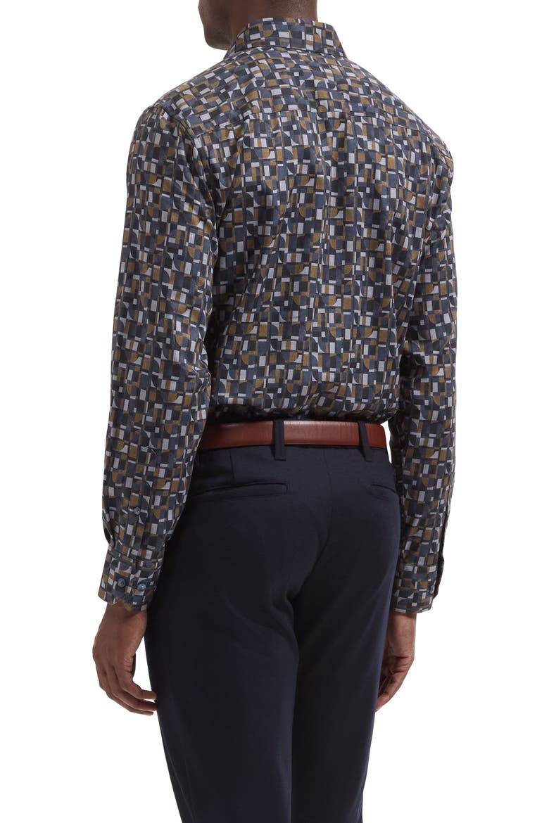 Julian Shaped Geometric Print Cotton Shirt, Alternate, color, INK
