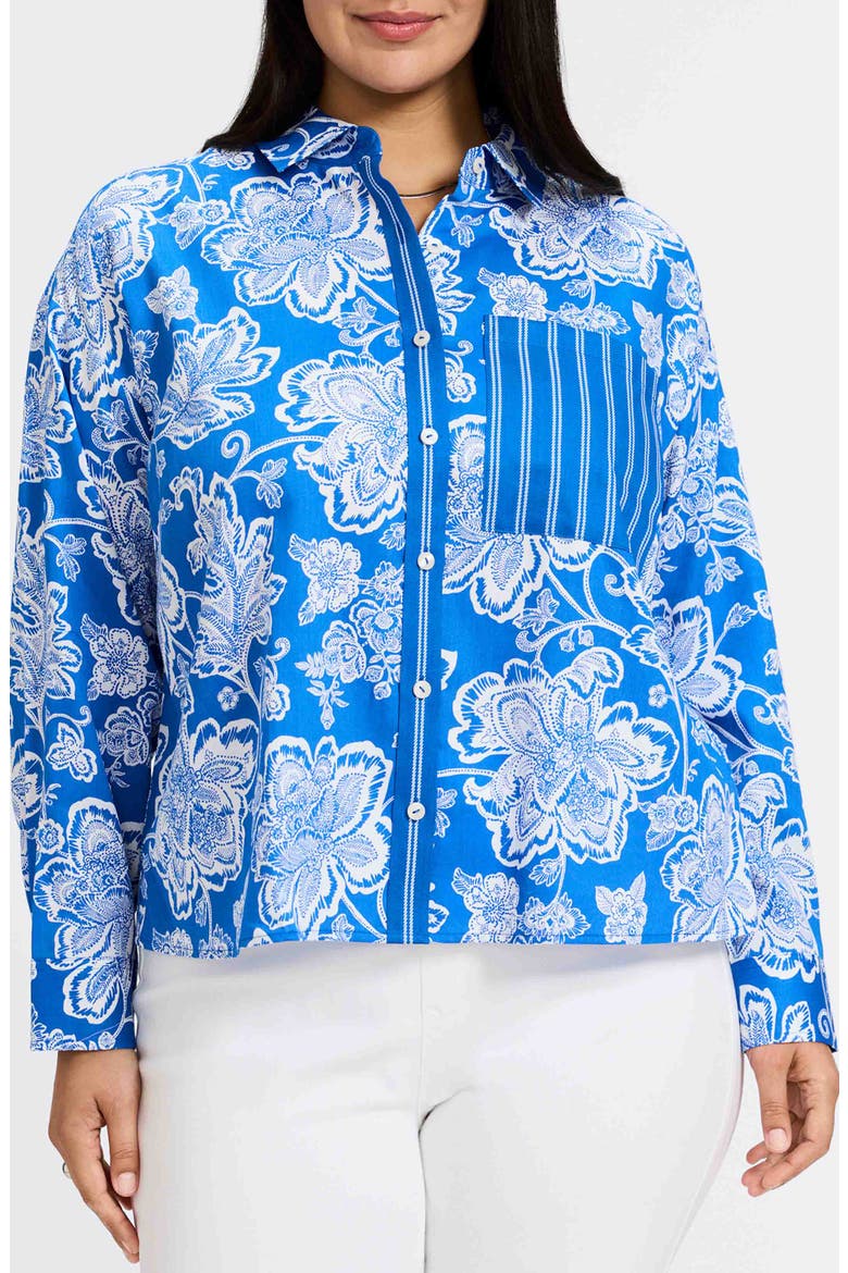 Marina Cotton Button-Up Shirt, Main, color, COBALT BLUE/ WHI
