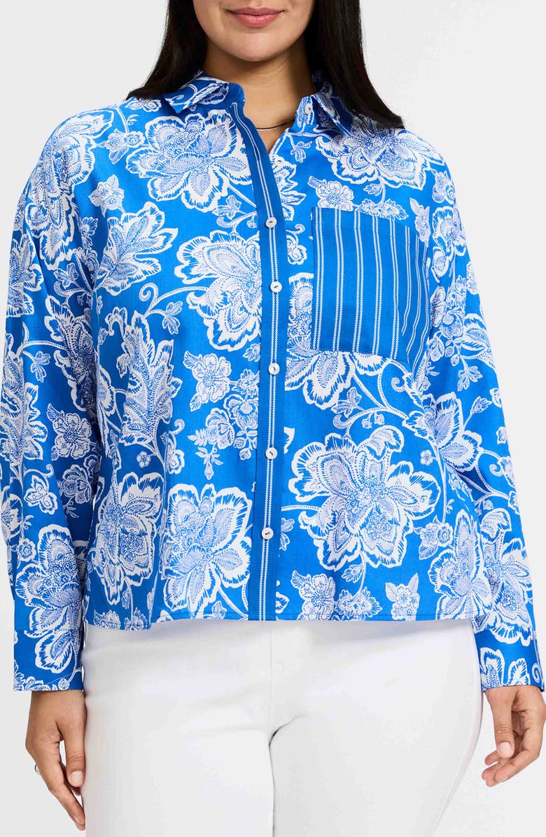 Foxcroft Marina Cotton Button-Up Shirt, Main, color, Cobalt Blue/ Whi