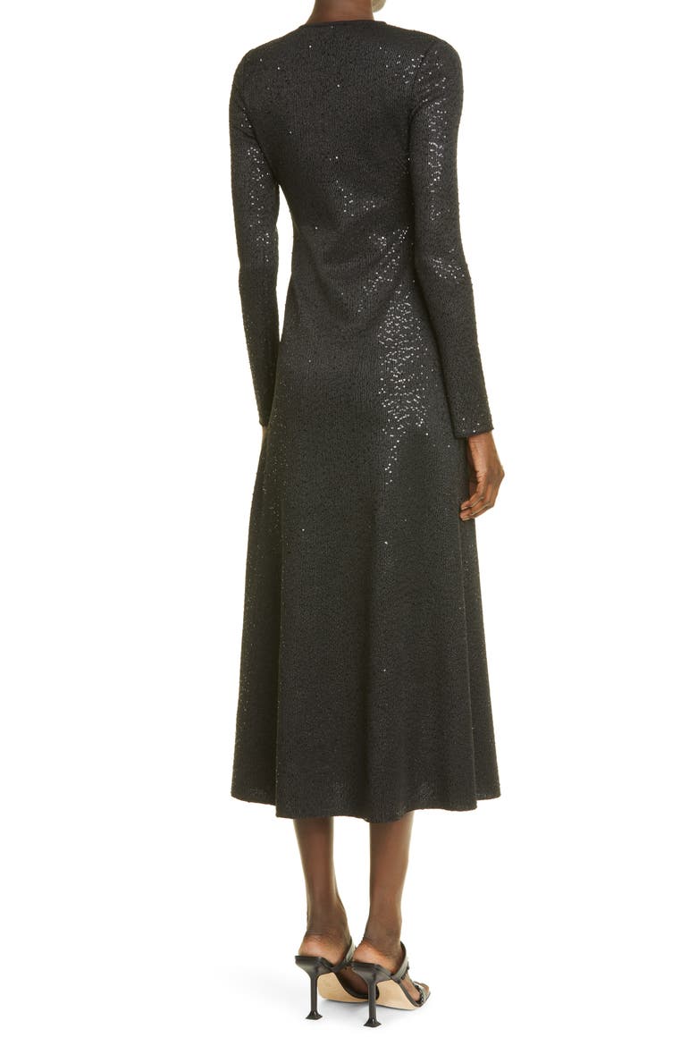 St. John Collection Sequin Knit Fit & Flare Dress, Alternate, color, BLACK