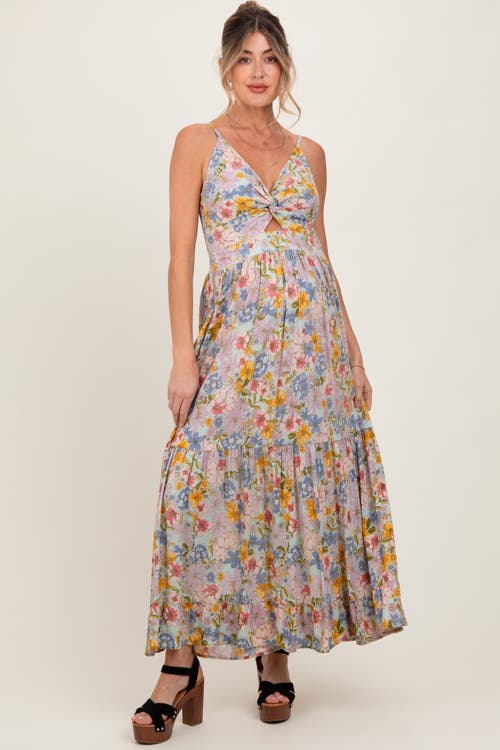 Pinkblush Floral Twist Front Cutout Maxi Dress In Neutral