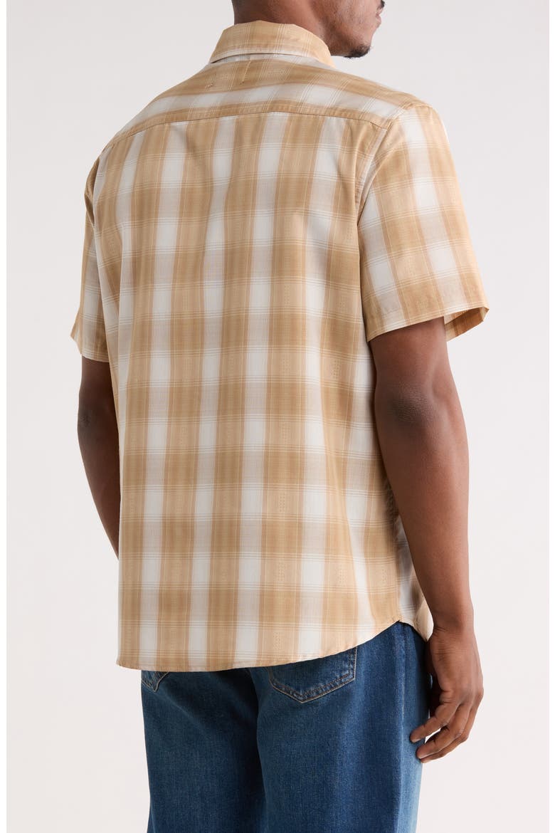 Plaid Short Sleeve Dobby Button-Up Shirt, Alternate, color, TAN