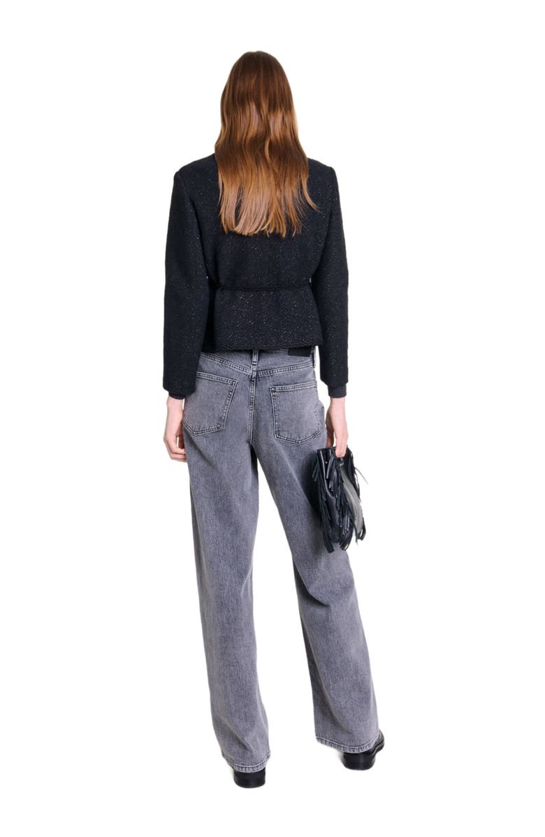 maje Straight-cut shiny tweed jacket, Alternate, color, 