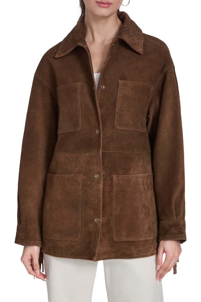 Fringe Suede Jacket, Main, color, MAPLE