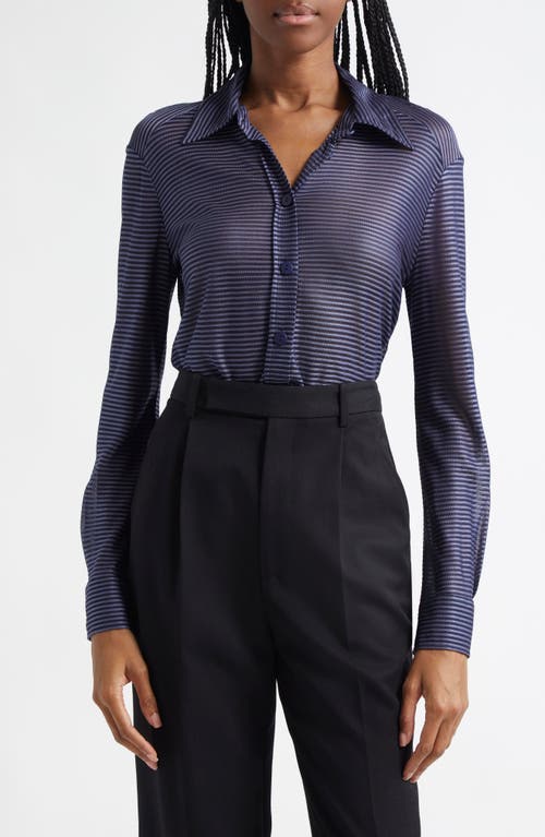 Shop Emporio Armani Stripe Knit Button-up Shirt In Dark Purple