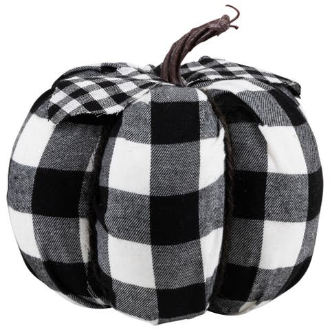 Buffalo Check Fall Harvest Pumpkin - 7" - Black and White