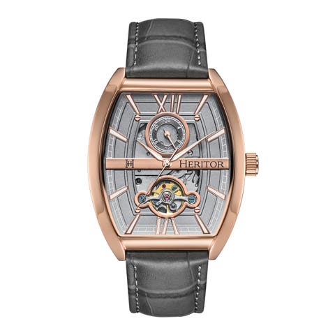 Masterson Semi-Skeleton Leather-Band Watch