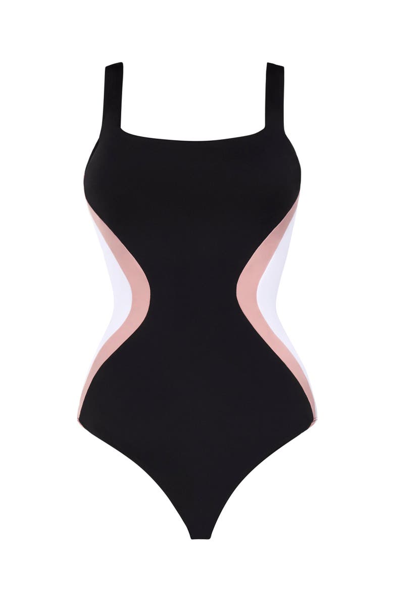 TA3 Mega Sculpting Square Neck One-Piece Swimsuit, Alternate, color, Contour Black/Rose/White