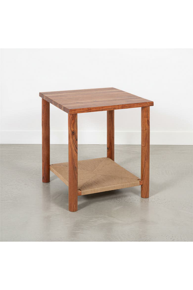 Square Woven Top Side Table, Alternate, color, Brown