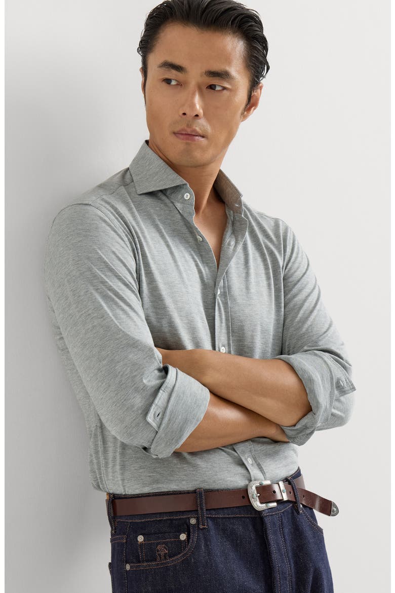 Silk and cotton lightweight jersey shirt with spead collar, Alternate, color, Grey