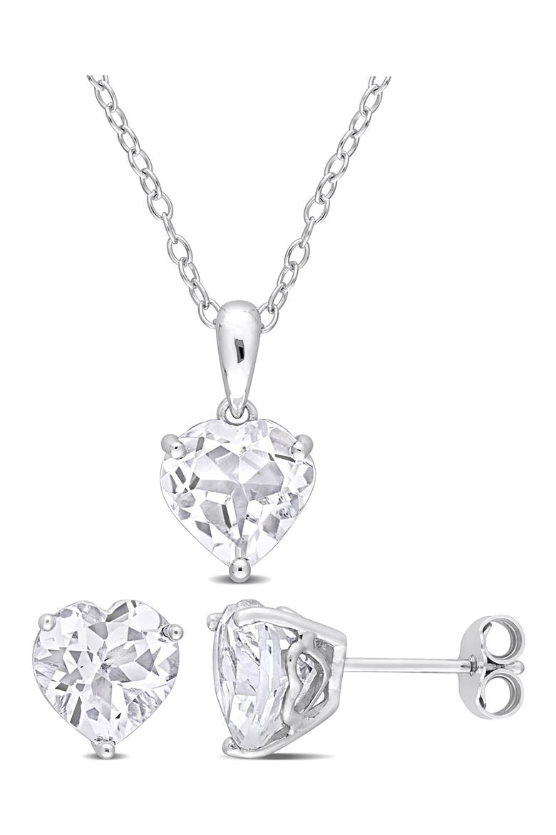 Heart Cut White Topaz Stud Earrings & Pendant Necklace Set, Main, color, WHITE