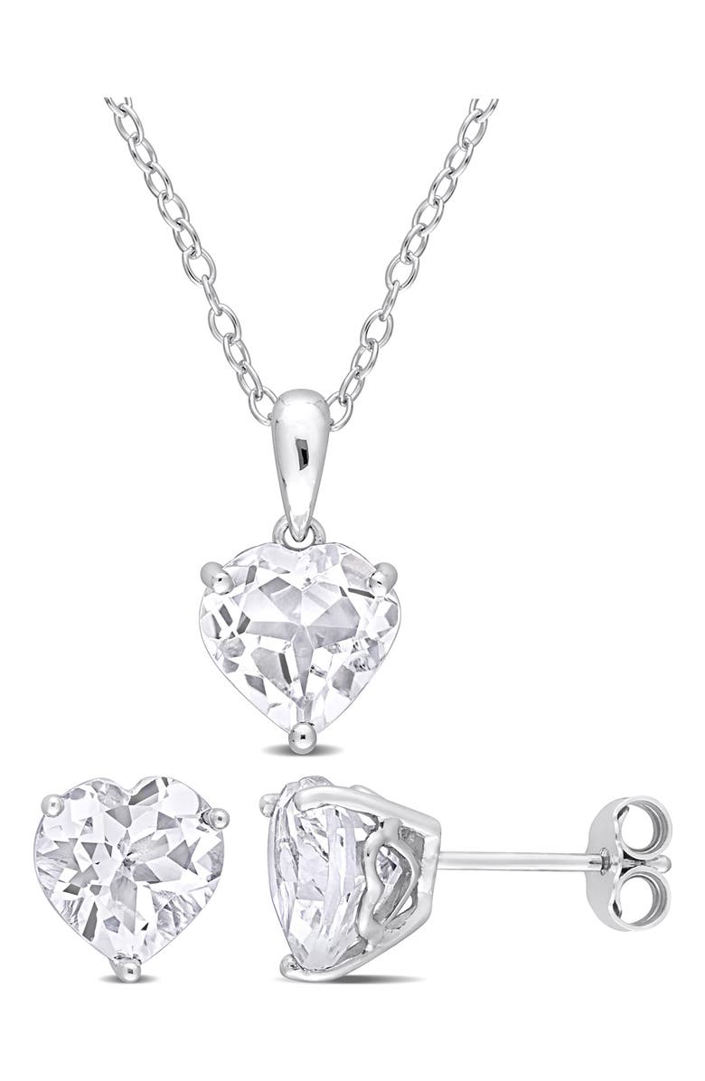 DELMAR Heart Cut White Topaz Stud Earrings & Pendant Necklace Set, Main, color, White