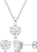 DELMAR Heart Cut White Topaz Stud Earrings & Pendant Necklace Set
