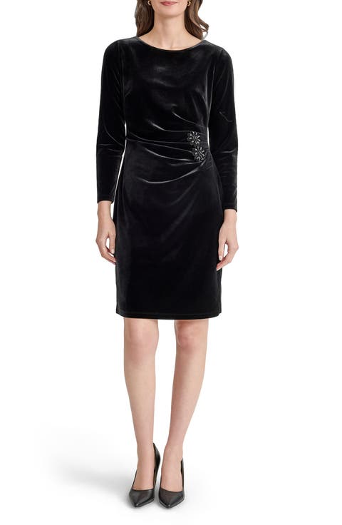 Velvet Side Pleat Sheath Dress