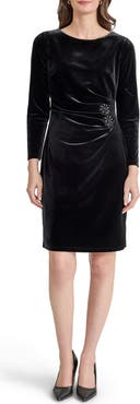KASPER Velvet Side Pleat Sheath Dress