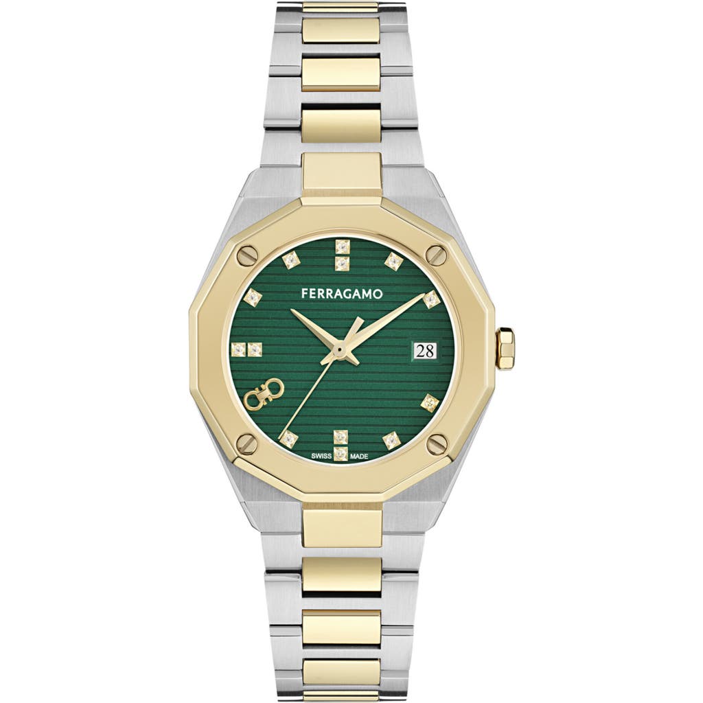 Ferragamo Edge Bracelet Watch, 34mm In Two Tone