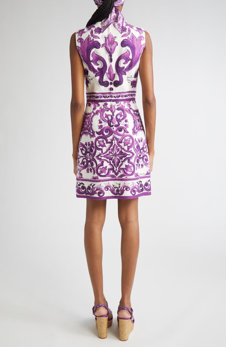Dolce&Gabbana Majolica Sleeveless A-Line Dress, Alternate, color, Ip3tn Mix Maiolica Viola