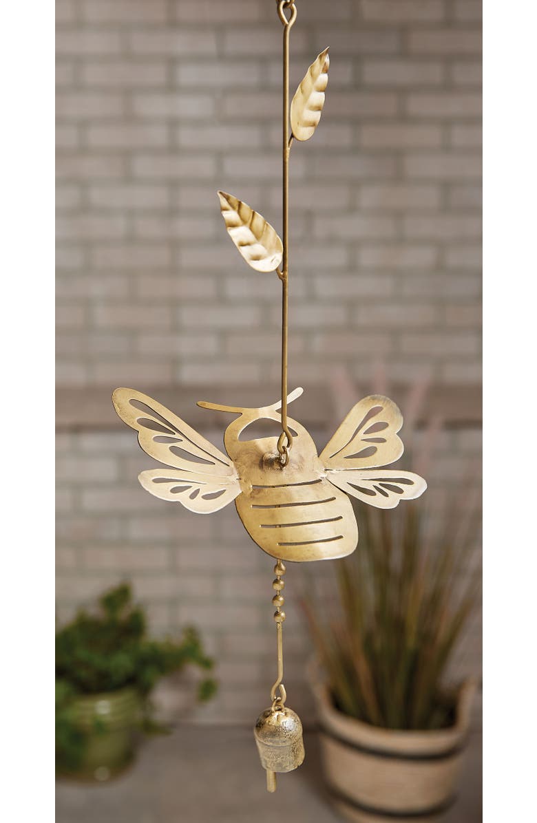 tag Honey Bee Wind Chime Antique Brass Bells for Indoor Outdoor, Alternate, color, Gold