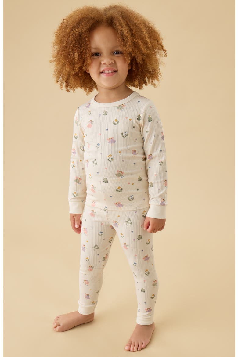 Ribbed Print Pyjama Set, Alternate, color, Gardenia & Fairy Orchard