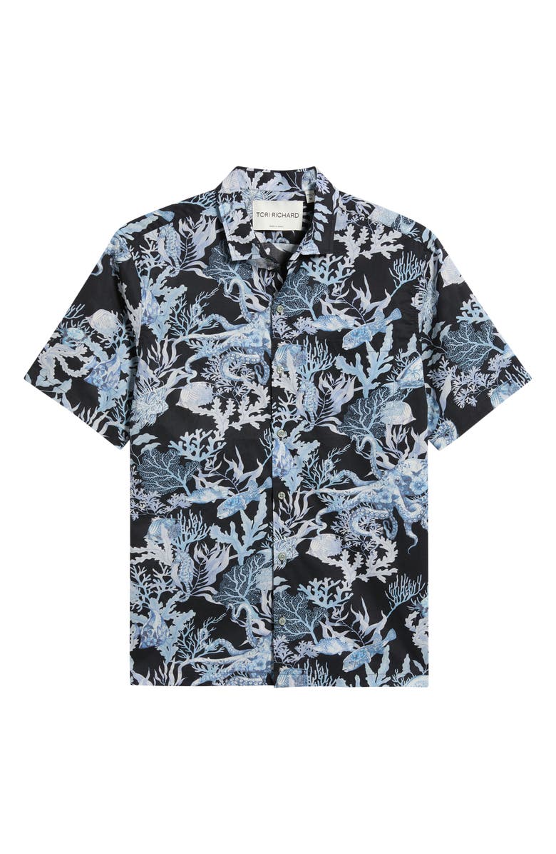Tori Richard Octopuss Notched Collar Cotton Lawn Shirt, Alternate, color, Black