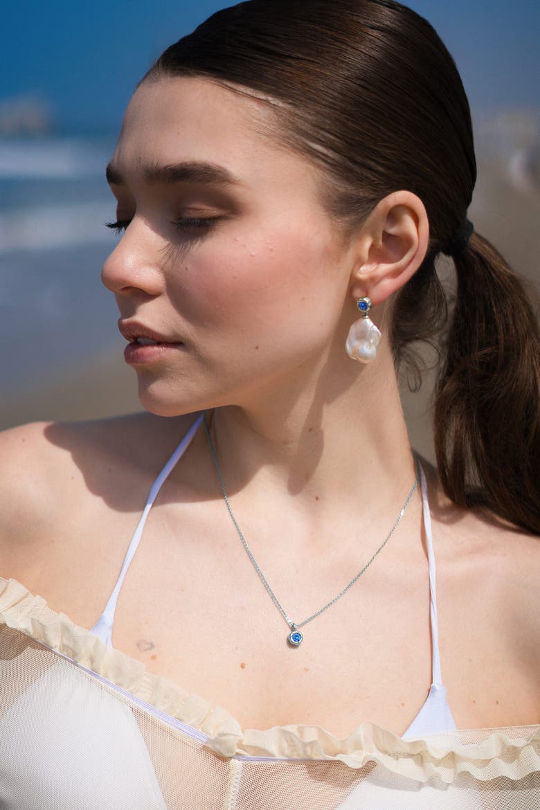 Skyler Freshwater Baroque Pearl Drop Earrings, Alternate, color, Silver/blue