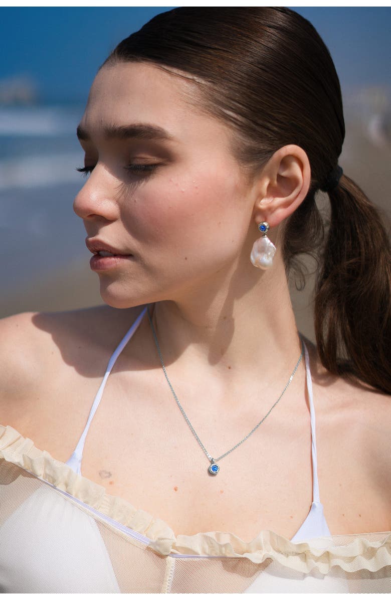 Classicharms Skyler Freshwater Baroque Pearl Drop Earrings, Alternate, color, Silver/Blue