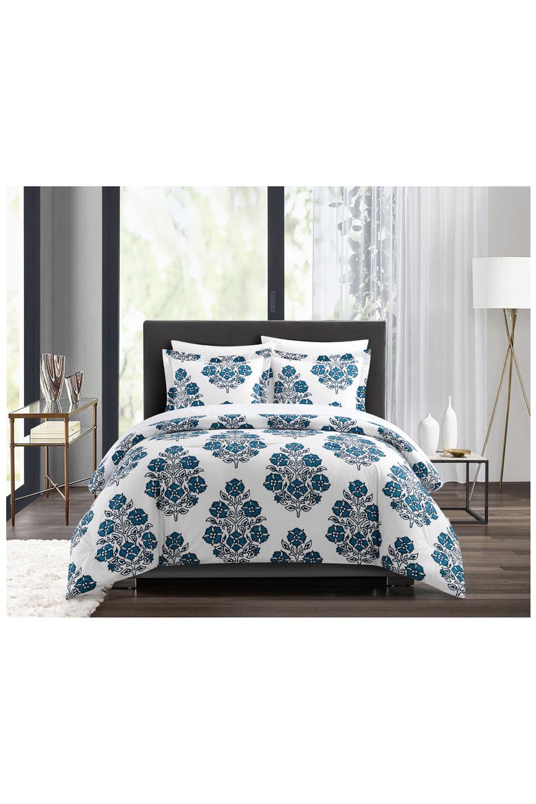 Yasmeen Large Scale Floral Medallion Duvet Set, Main, color, BLUE