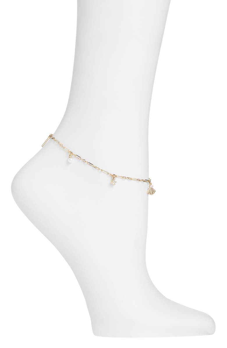 Nordstrom Faux Pearl & Cubic Zirconia Charm Anklet, Main, color,