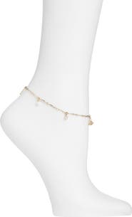 Nordstrom Faux Pearl & Cubic Zirconia Charm Anklet