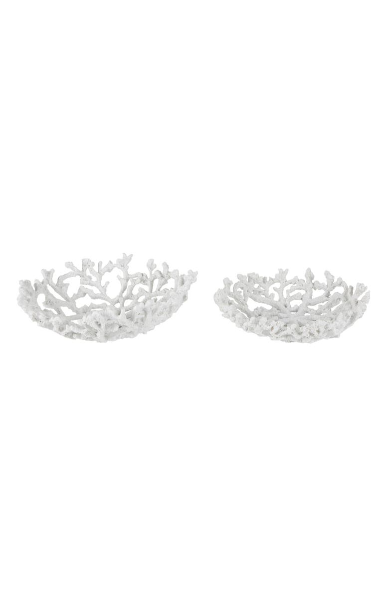 WILLOW ROW White Resin Set of 2 Decorative Bowls, Alternate, color, 
