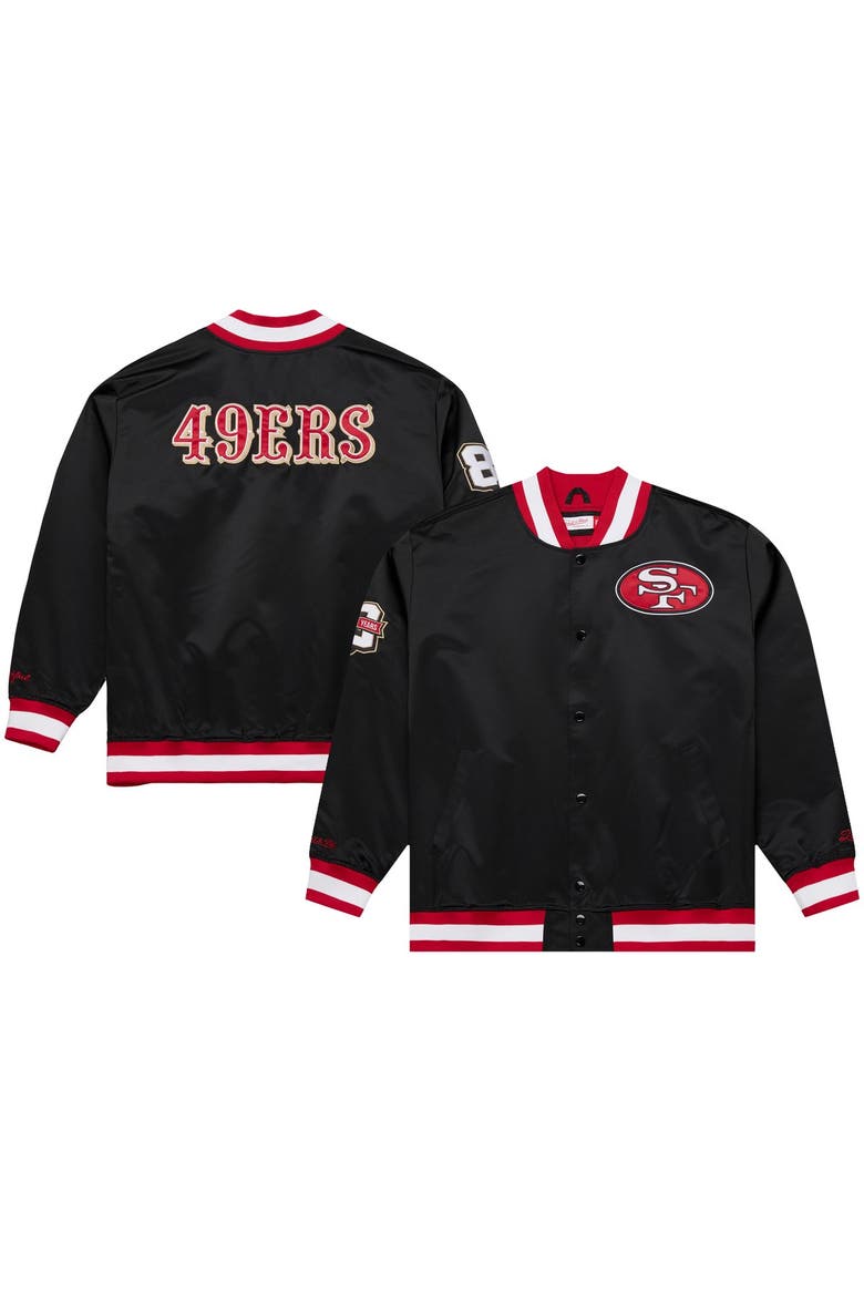 Men's Mitchell & Ness Black San Francisco 49ers 80th Anniversary Heavyweight Satin Full-Snap Jacket, Main, color, Black